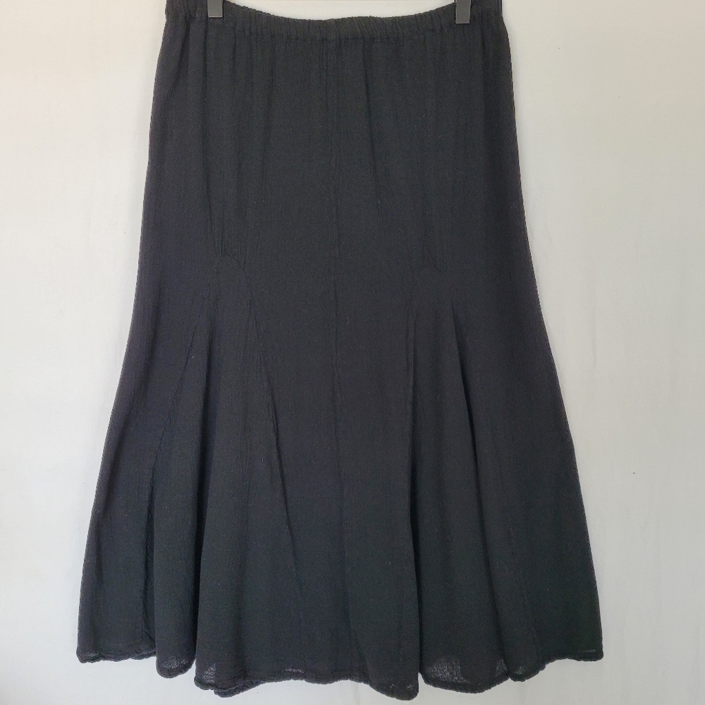 B' Gauze Black Maxi Skirt Size M  Cotton A-line Mermaid Boho Cowgirl